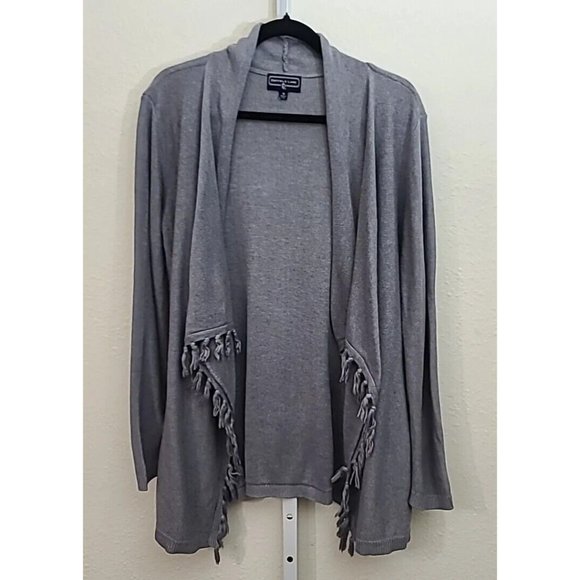 Duffield Lane Open Front Cardigan Size M Tassels Lavender Grey Waterfall Front - Picture 1 of 9
